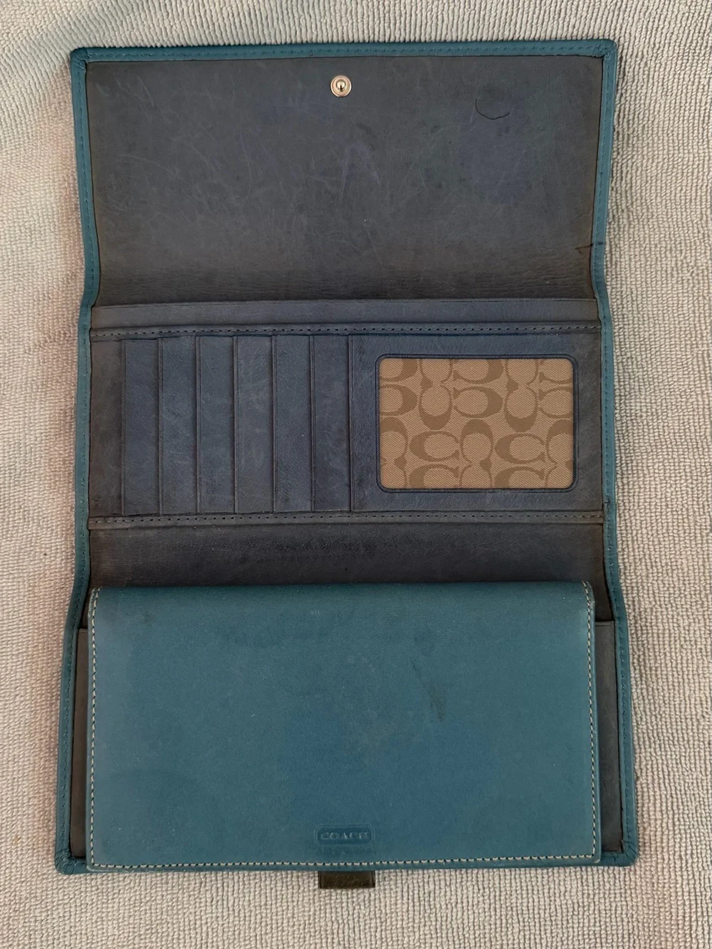 Vintage Coach Teal Leather Long Wallet